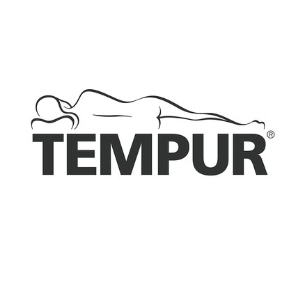 TEMPUR Logo mit einer stilisierten Umrisszeichnung einer auf der Seite liegenden Person über dem Schriftzug TEMPUR.