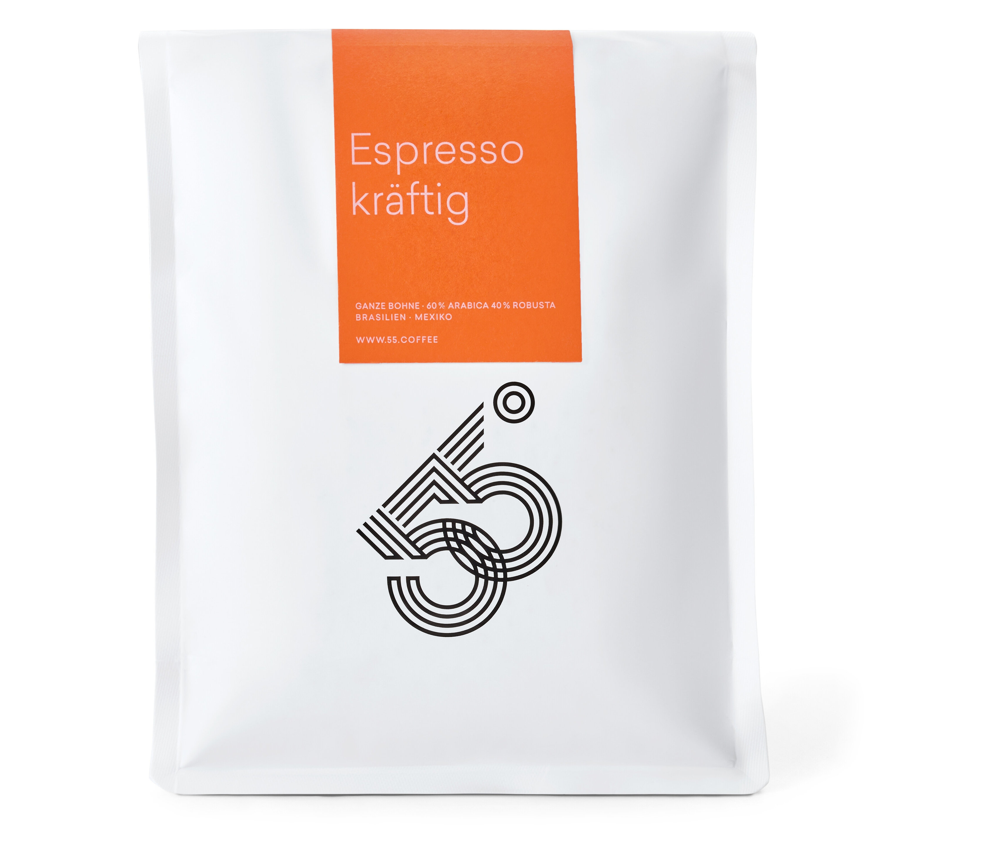 Eine Packung 55 Degrees - Espresso kräftig - 1 kg Ganze Bohne.