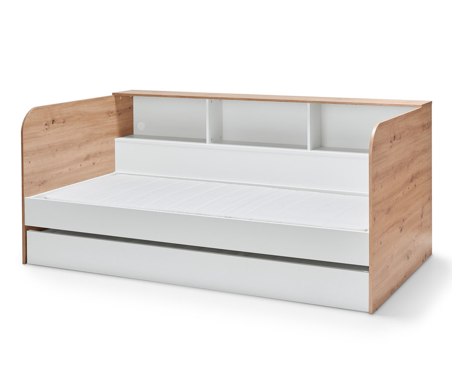 Weißes Stauraum-Bett.