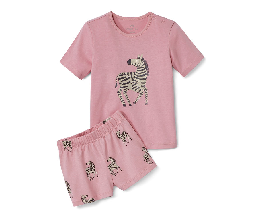 Rosa Kinder-Shorty-Pyjama mit Zebra-Print.