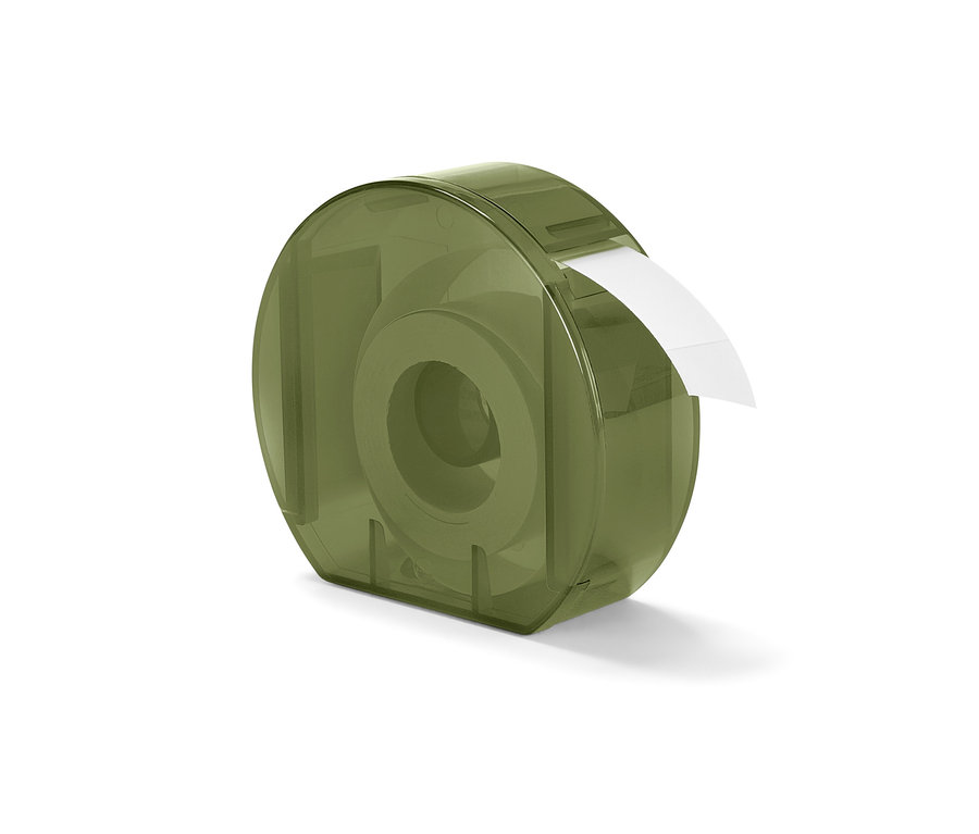 Ein grüner Etikettenspender mit einem weißen Etikett.