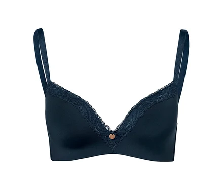 Dunkelblauer Softschalen-BH mit Spitze.