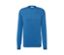 Blauer Pullover mit Rundhalsausschnitt.