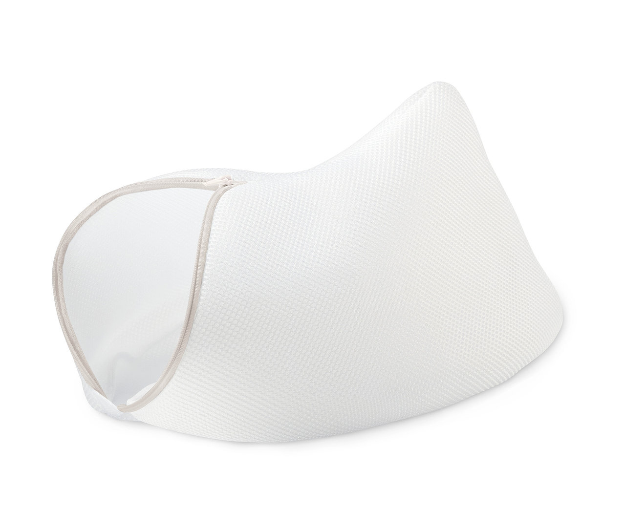 Weißes Wäschenetz für Schuhe mit Reißverschluss.