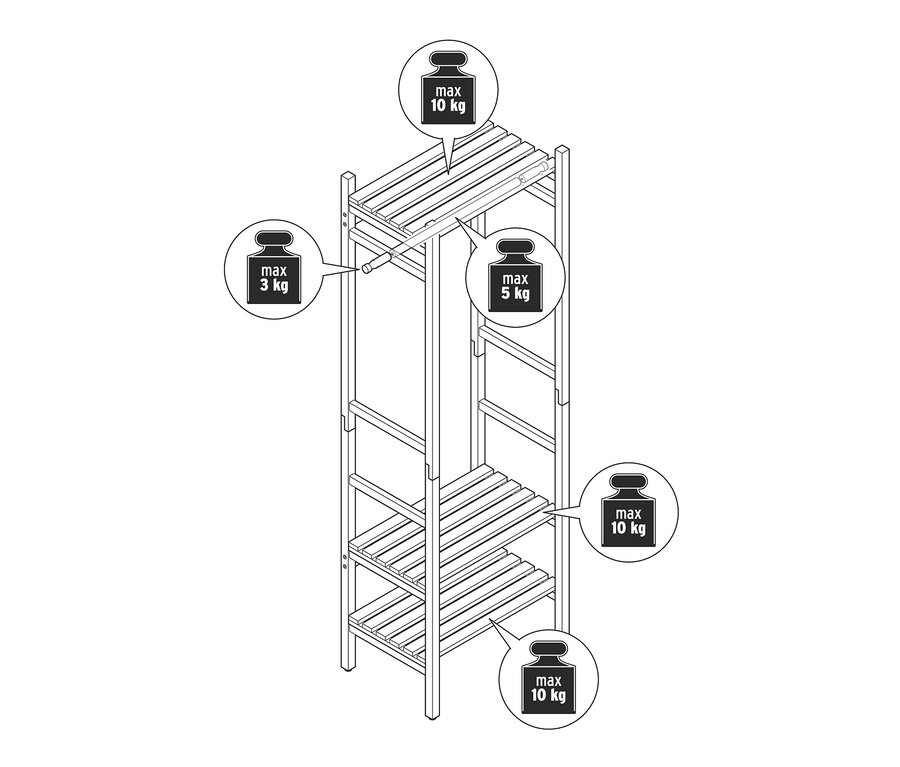 Zeichnung einer Standgarderobe mit Ablageflächen.