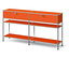 Orangefarbenes Sideboard mit zwei Schubladen und Regalen.