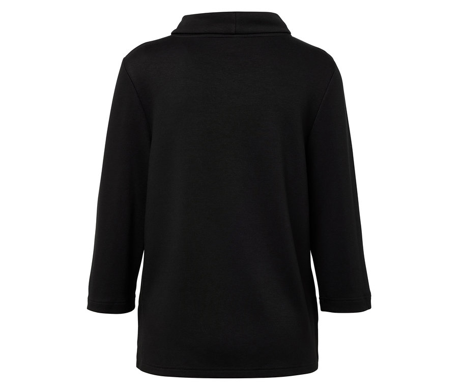 Schwarze Bluse mit langen Ärmeln und Rollkragen.
