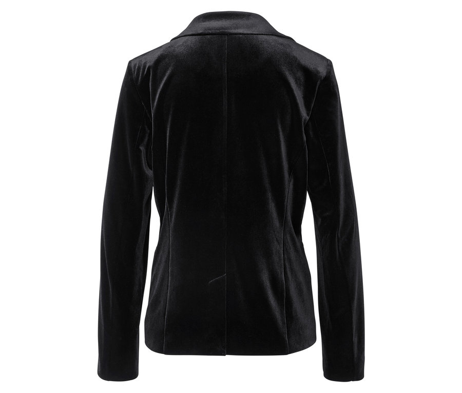 Rückansicht eines schwarzen Samtblazers.