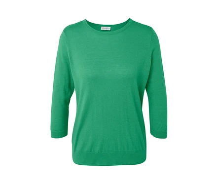 Grüner Feinstrickpullover mit Seide.