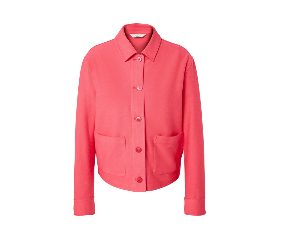 Pfirsichfarbene Jerseyjacke mit Knöpfen und zwei Taschen.