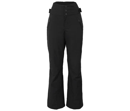 Schwarze Skihose mit hohem Bund und Knopfverschluss.