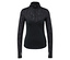 Schwarzes Langarmshirt mit strukturierten Details an Schultern und Oberteil.