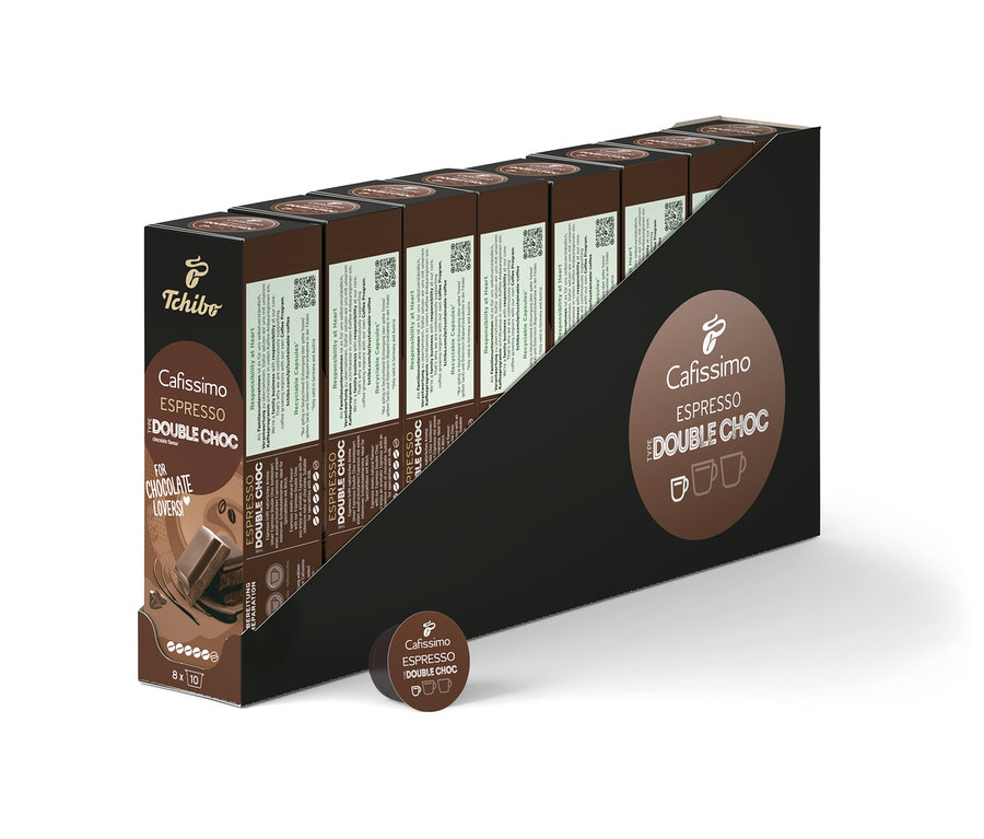 Eine Packung Cafissimo Flavoured Espresso Double Choc - 80 Kapseln.