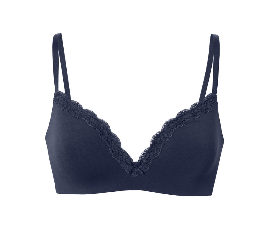 Dunkelblauer Softschalen-BH mit Spitze.
