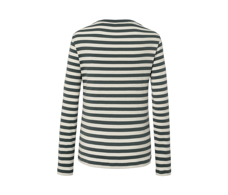 Rückansicht eines gestreiften Langarmshirts.