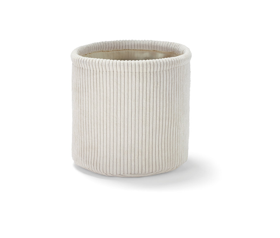 Ein beiger Aufbewahrungskorb, ca. 20 x 20 x 20 cm.