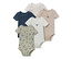 1x weiß mit Beeren-Print, 1x mint mit Beeren-Alloverprint, 1x beige mit Beeren-Print, 1x weiß mit Karo-Alloverprint, 1x mittelblau