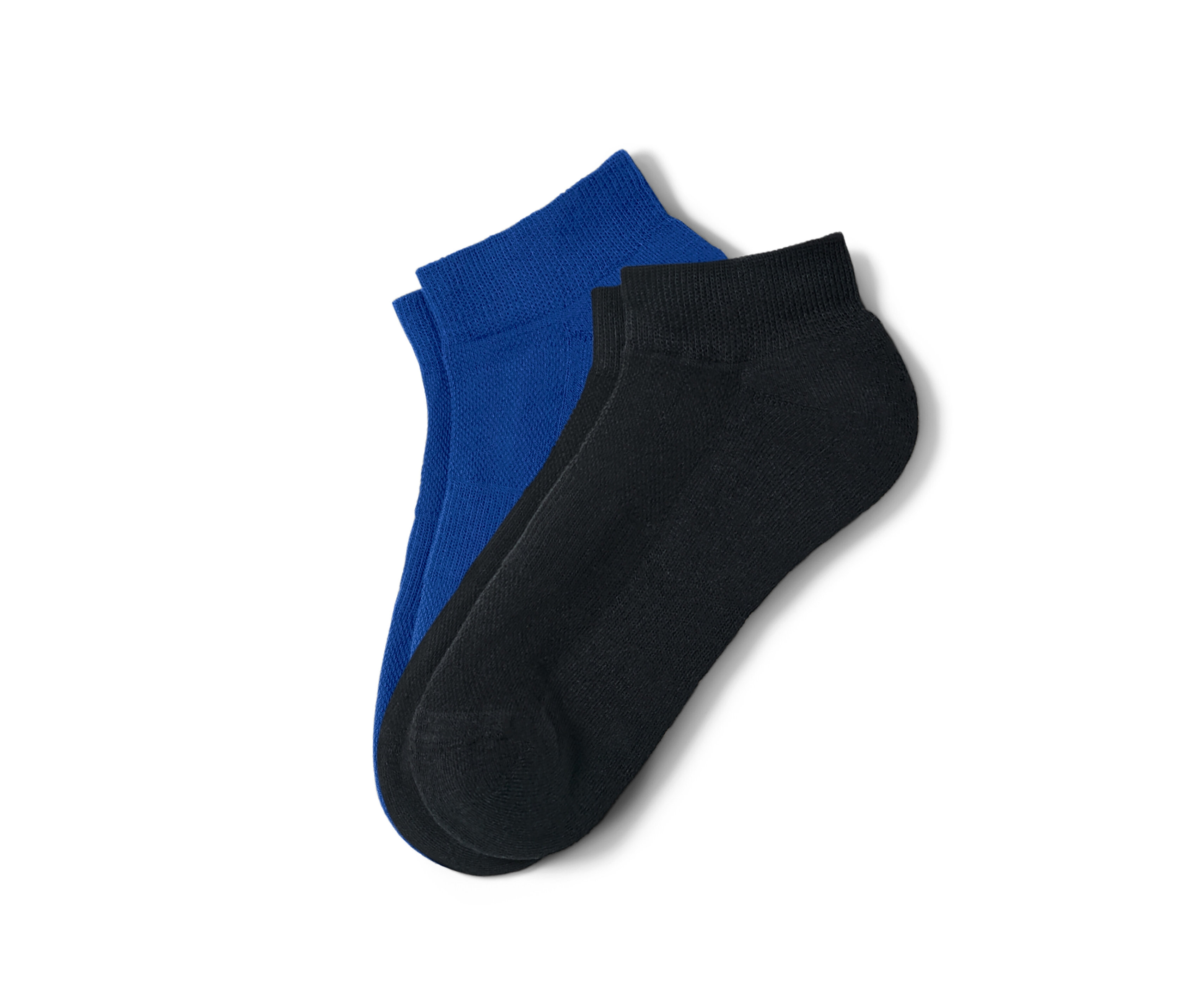 Zwei Paar Funktions-Sportsocken, eins blau, eins schwarz.