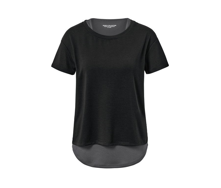 Schwarzes 2-in-1-Kurzarm-Sportshirt.