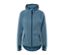Dunkelblaue Strickfleece-Jacke mit Kapuze und Reißverschluss in der Mitte.
