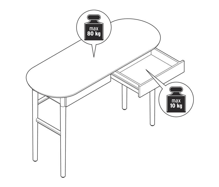 Illustration eines Sekretärs mit Schubladen, wobei eine Schublade geöffnet ist.