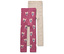 Zwei Kinderleggings: eine rosa mit Ballerinas und eine beige.