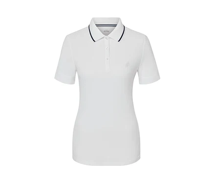 Weißes Funktionspoloshirt mit kurzen Ärmeln.