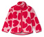 Rosa Fleecejacke mit Reißverschluss und roten Herzen.