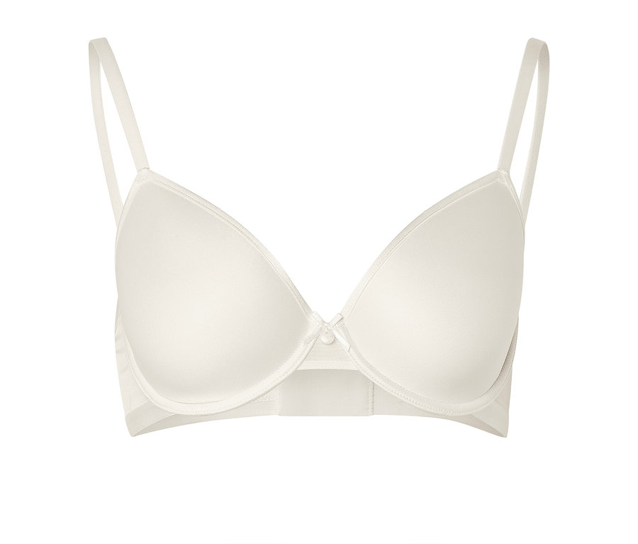 Weißer Spacer-BH mit Bügel und verstellbaren Trägern.