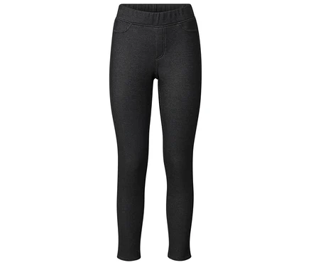 Schwarze Leggings mit angedeuteten Taschen und angedeutetem Reißverschluss.