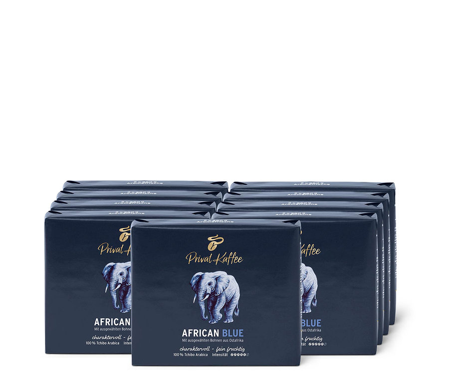 Neun Packungen Privat Kaffee African Blue - 9x 500 g Gemahlen.
