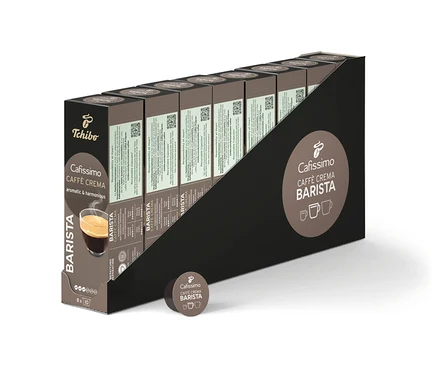 Reihe von Cafissimo BARISTA Caffè Crema Kapselpackungen.