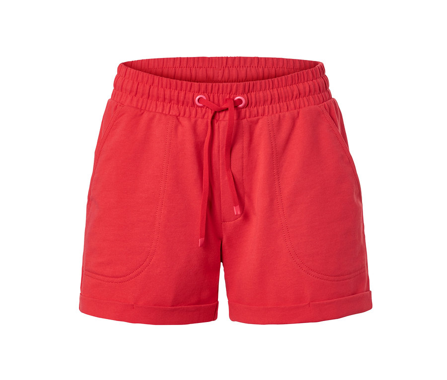 Rote Sweatshorts mit elastischem Bund und Kordelzug.