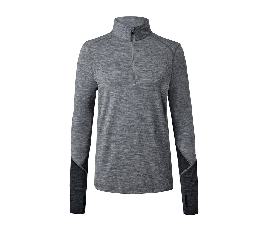Graues Funktionsshirt mit langen Ärmeln und Merinowolle.