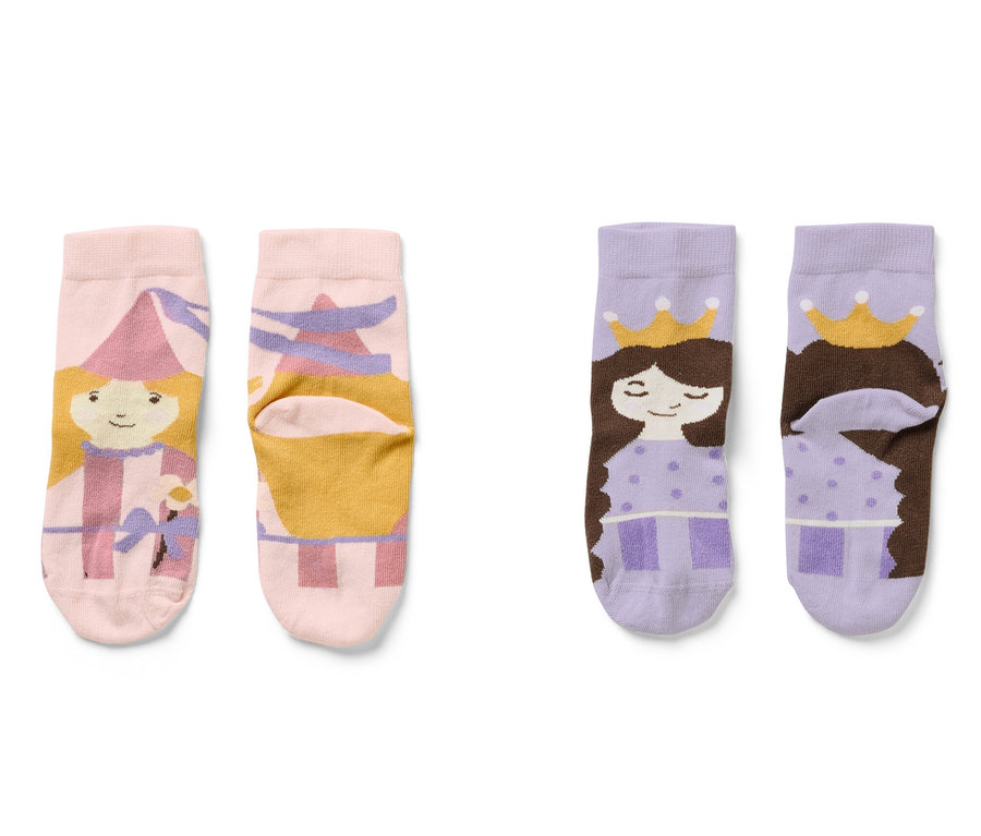 Zwei Paar Kinder-Socken mit Prinzessinnen-Motiv.