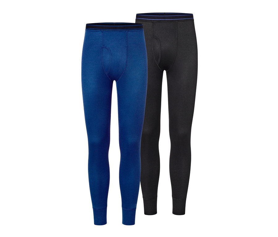 Zwei Thermo-Funktionsunterhosen: eine blaue und eine schwarze.