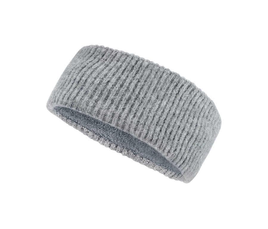 Detailansicht eines grauen Strick-Stirnband.
