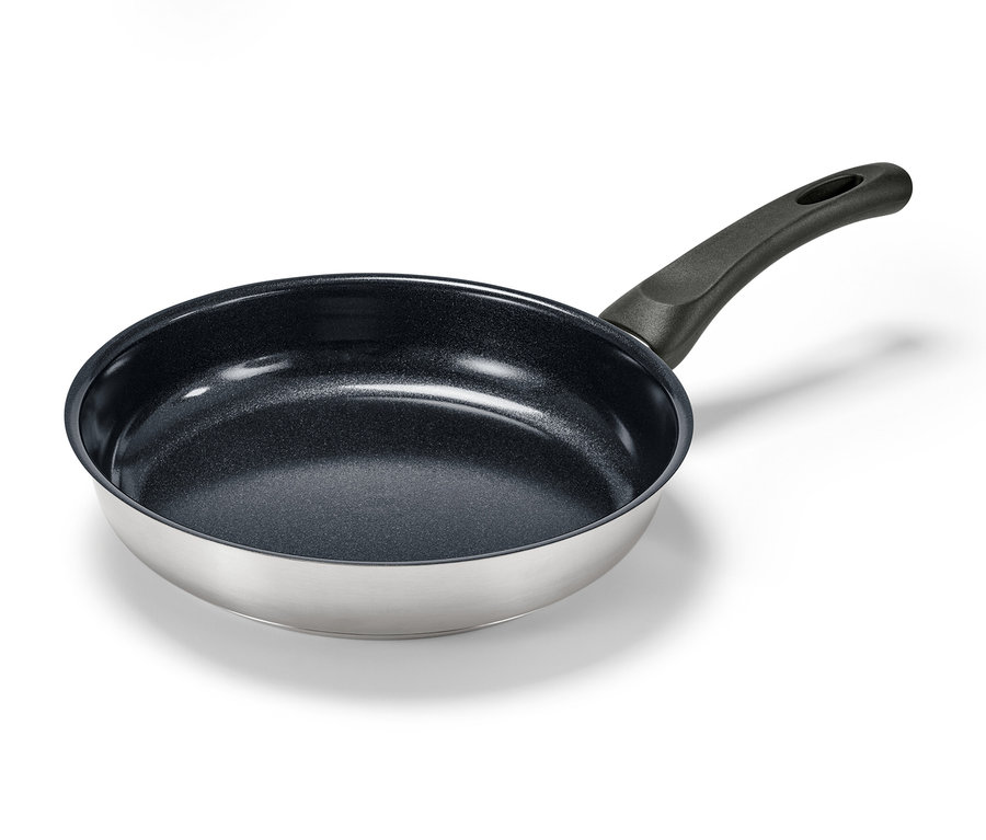 Eine Edelstahl-Pfanne mit hochwertiger Keramikbeschichtung, Ø ca. 24 cm.