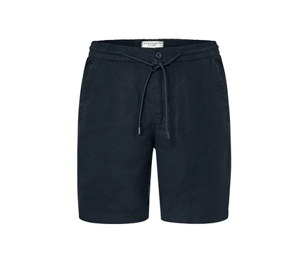 Marineblaue Leinen-Shorts mit Kordelzug in der Taille.
