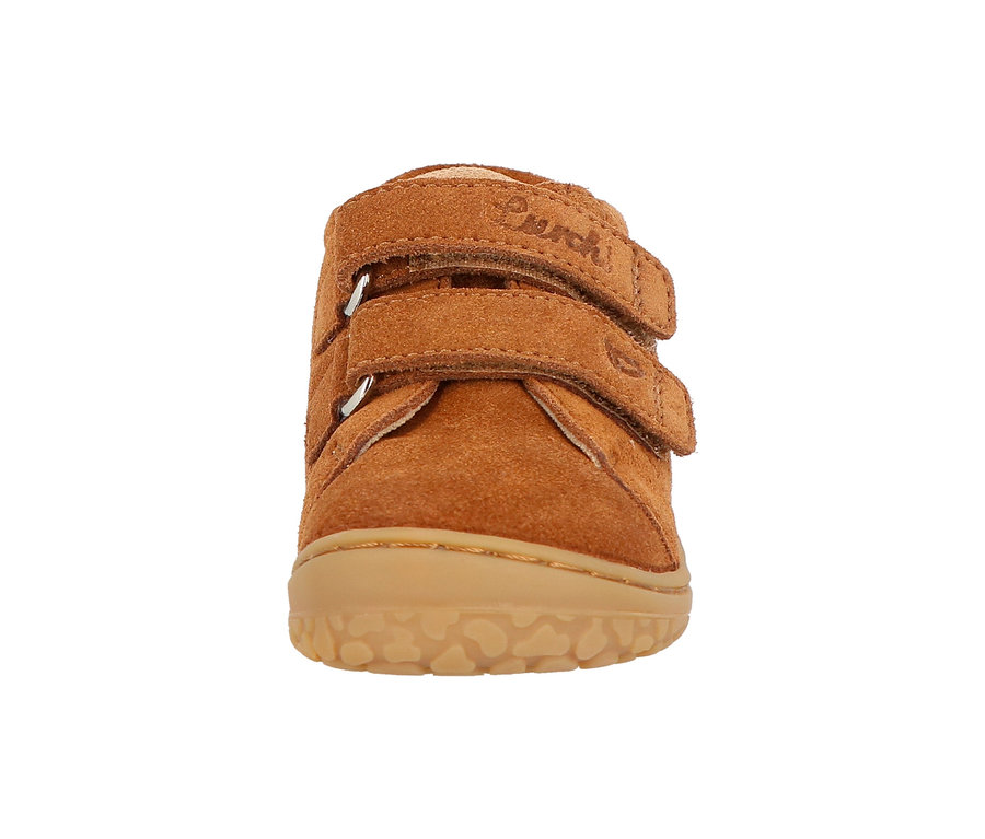 Brauner Lurchi Lauflernschuh Barefoot mit zwei Klettverschlüssen.