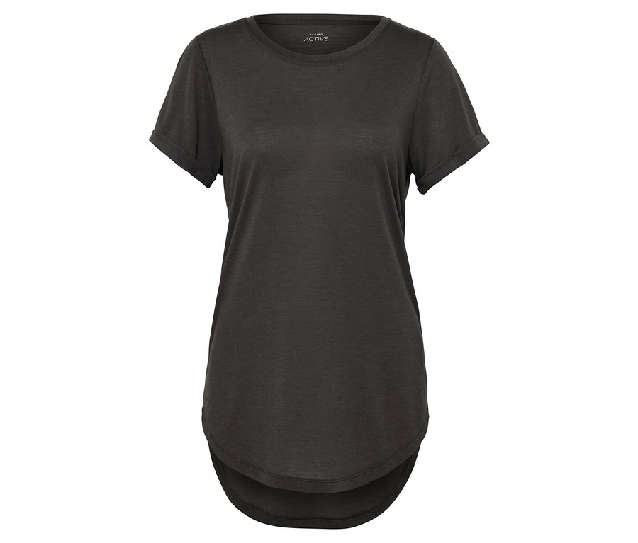 Schwarzes Kurzarm-T-Shirt.