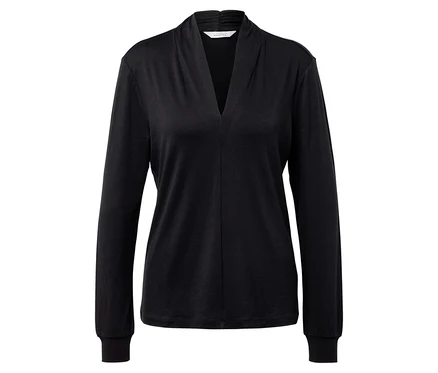Schwarzes Blusenshirt mit V-Ausschnitt.