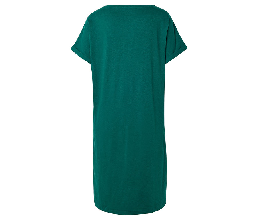 Rückansicht eines smaragdgrünen T-Shirt-Kleides.