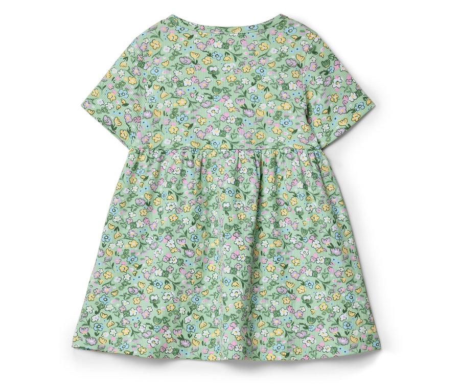 Ein hellgrünes, kurzärmeliges Kleid mit einem Blumenmuster.
