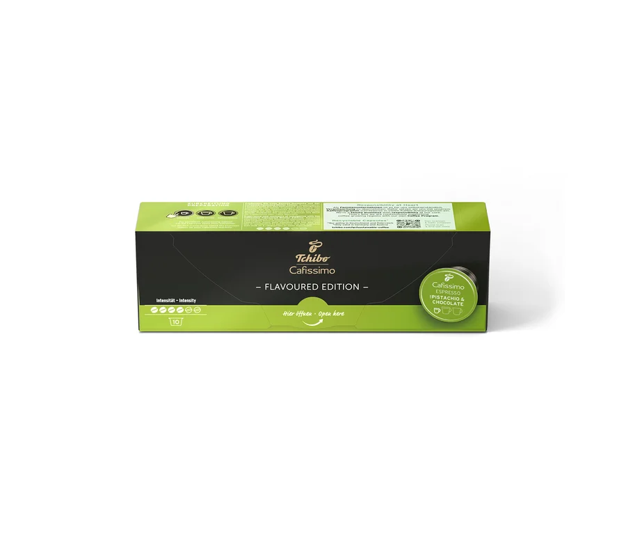 Eine Packung Cafissimo Flavoured Espresso - Pistachio & Chocolate - 10 Kapseln.