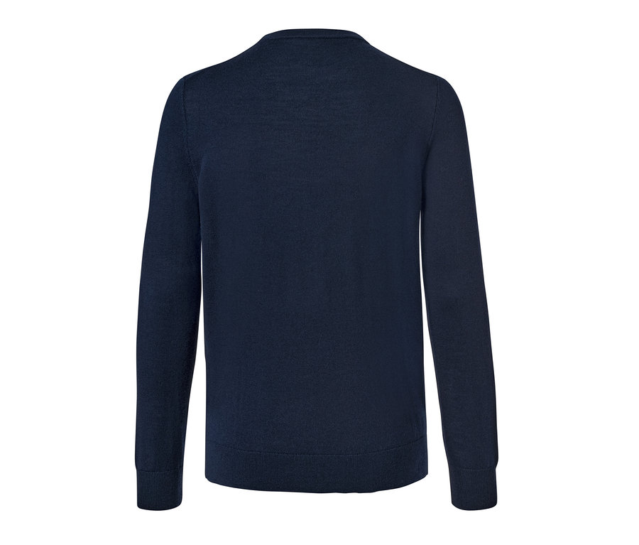 Dunkelblauer Merino-Pullover.