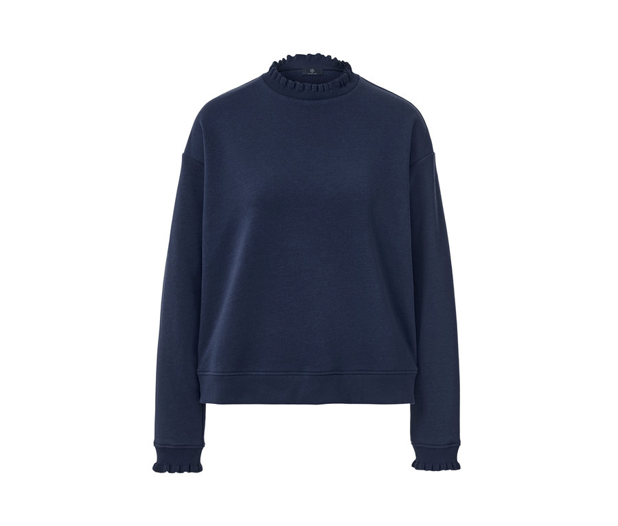 Marineblaues Sweatshirt mit Strickdetails.