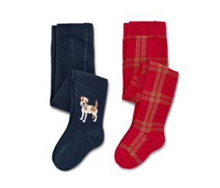 1x dunkelblau mit Hunde-Einstrick, 1x rot mit cognacfarbenem Karomuster