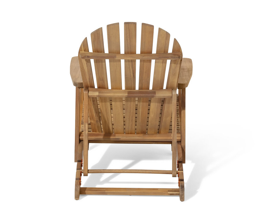 Rückansicht eines einzelnen Adirondack Relax-Sessels mit ausziehbarer Fußlehne.