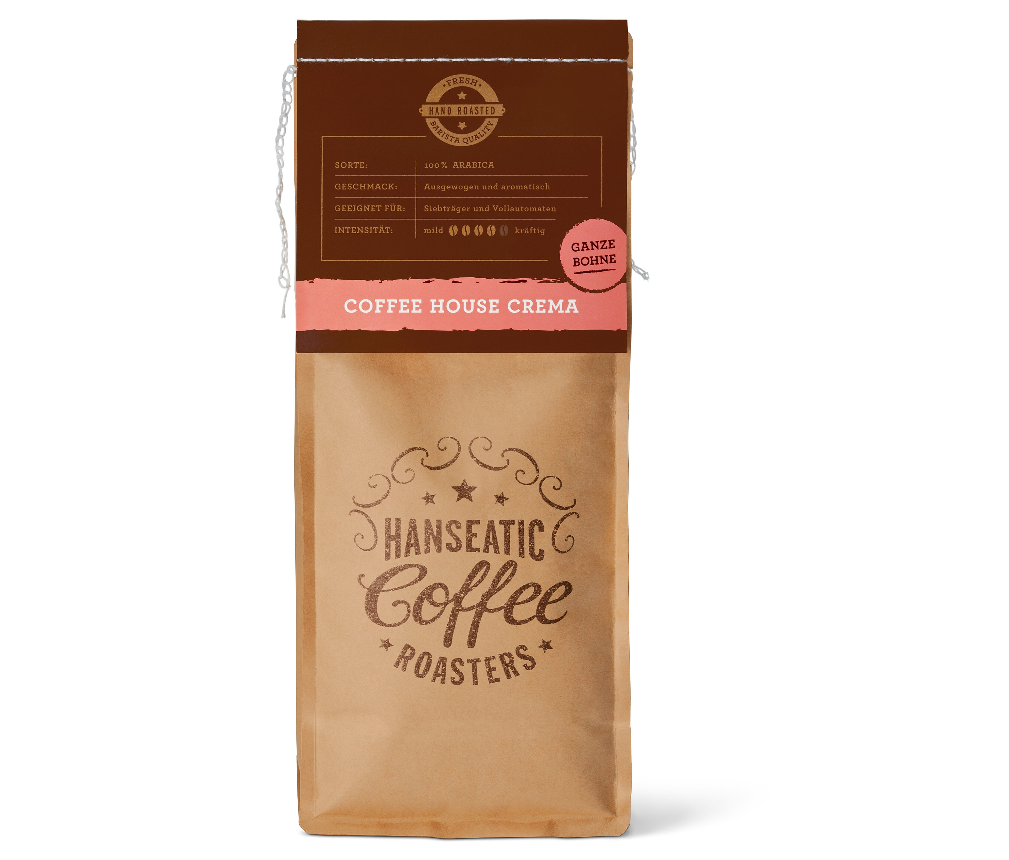 Packung Hanseatic - Coffee House Caffè Crema - 1 kg Ganze Bohne.